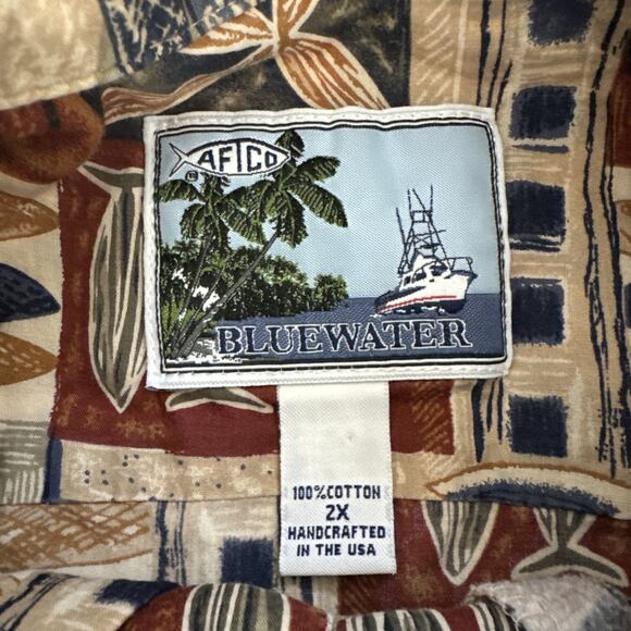 Vintage Guy Harvey Aftco Bluewater Hawaiian Shirt Casual Button Down Cotton 2XL - Picture 3 of 9
